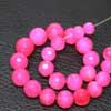 Natural Hot Pink Chalcedony Faceted Round Cut Beads Strand Length 8 Inches and Size 6 to 10mm approx.Chalcedony is a cryptocrystalline variety of quartz. Comes in many colors such as blue, pink, aqua. Also known to lower negative energy for healing purposes. 